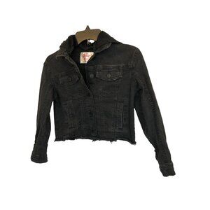 Justice Girl's Black Denim Hooded Jean Jacket Pre-Owned Size 8